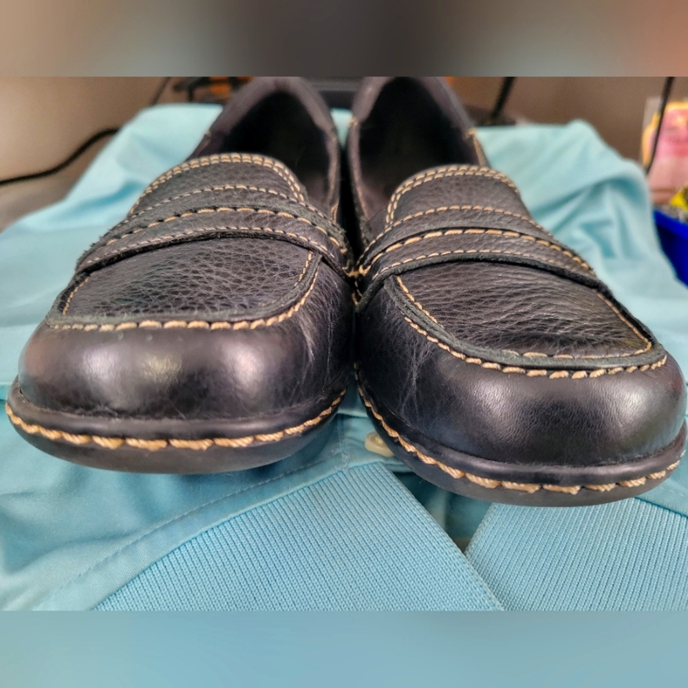 Vintage Clarks black leather top-stitched loafers 6M - Picture 5 of 7